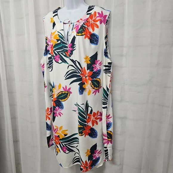 Old Navy Dress Tropical Floral Hawaiian Sleeveless White Orange 2XL - Picture 5 of 10
